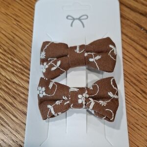 Brown Floral Bow Hair Clips